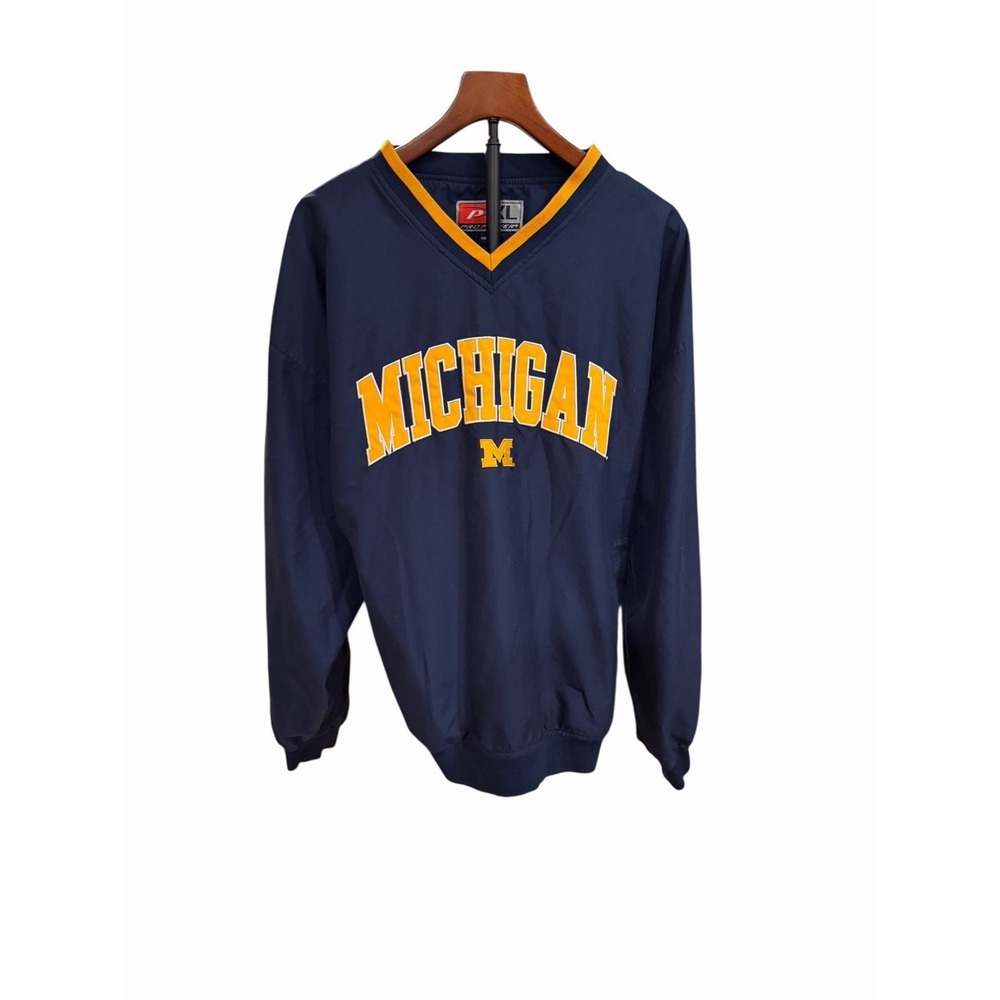 VTG Pro Player Michigan Wolverines‎ Spellout Pullover Windbreaker Mens XL EUC